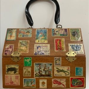 Vintage wood purse postage stamp decoupage
